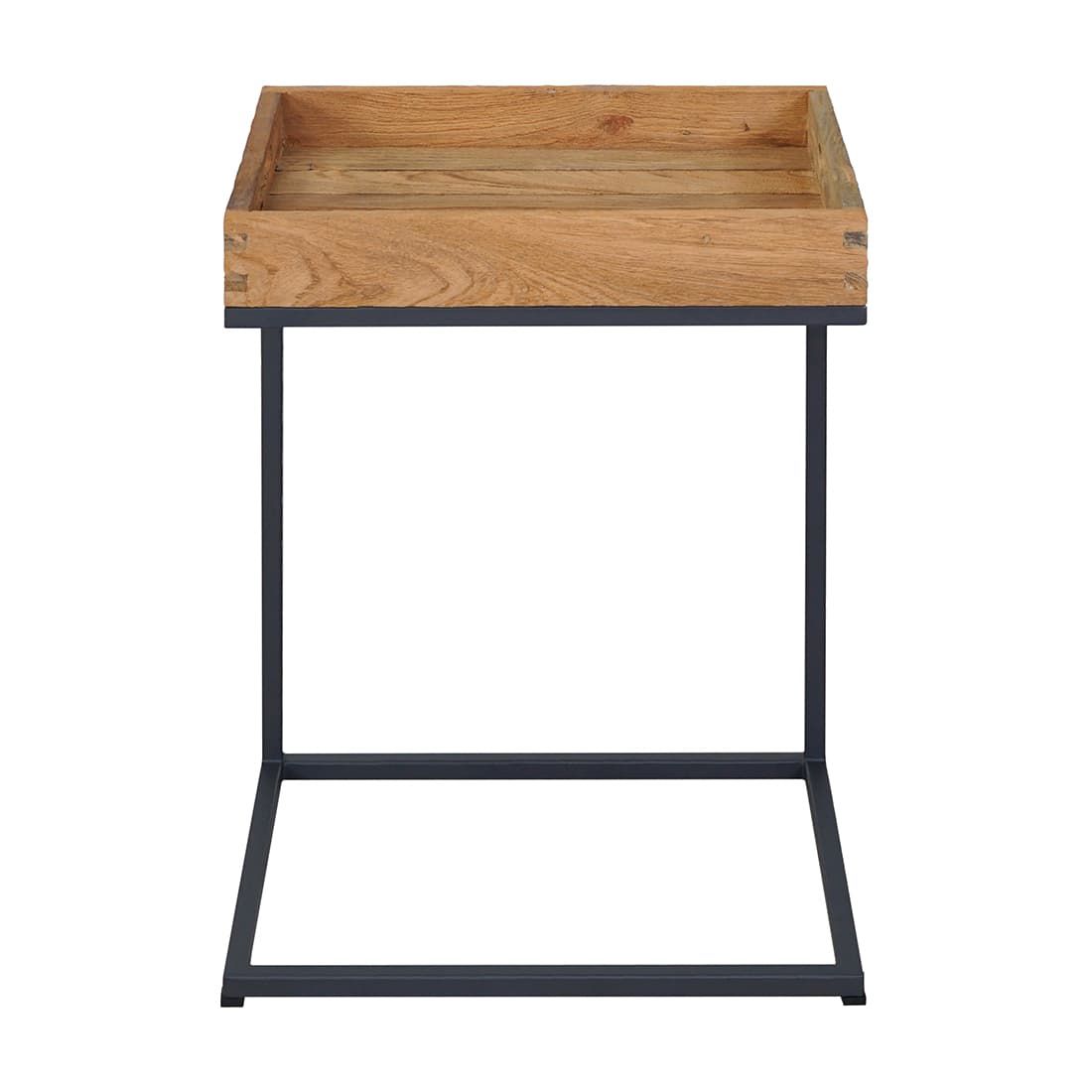 Sidebord ute Tray 46x30 cm stål/resirkulert teak detalj av bordplate
