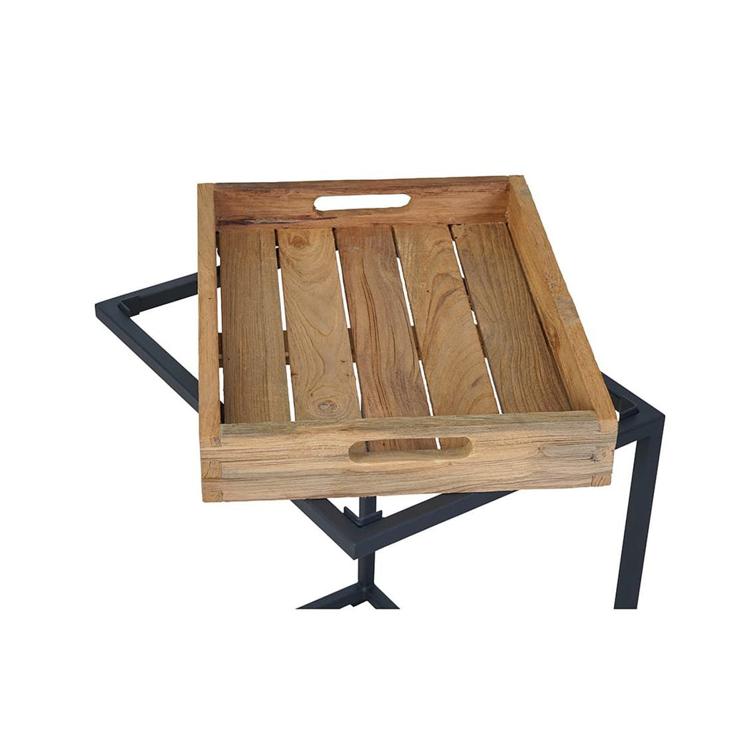 Sidebord ute Tray 46x30 cm stål/resirkulert teak fra siden