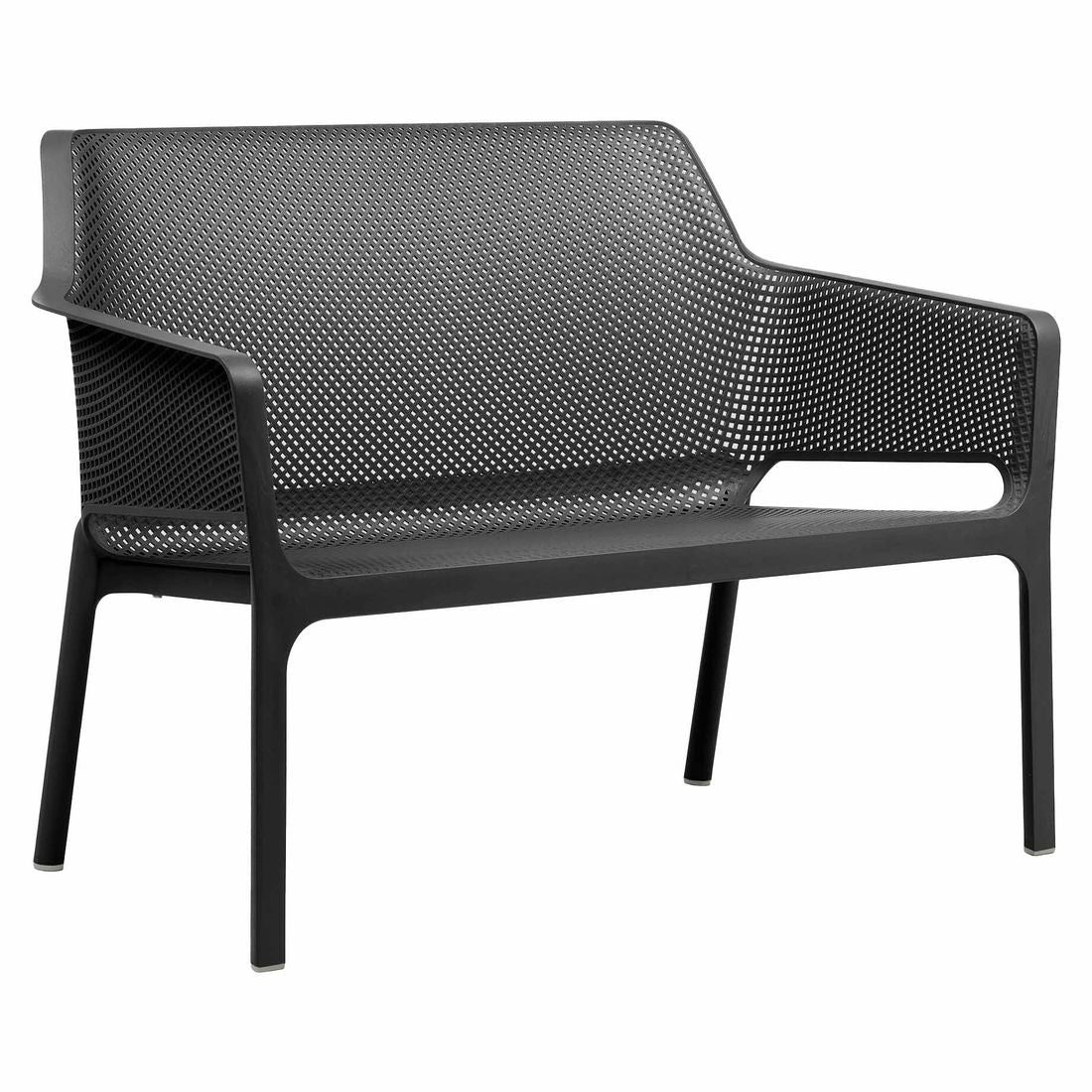Sideprofil av Hagebenk Net plast stabelbar 116 cm antrasitt
