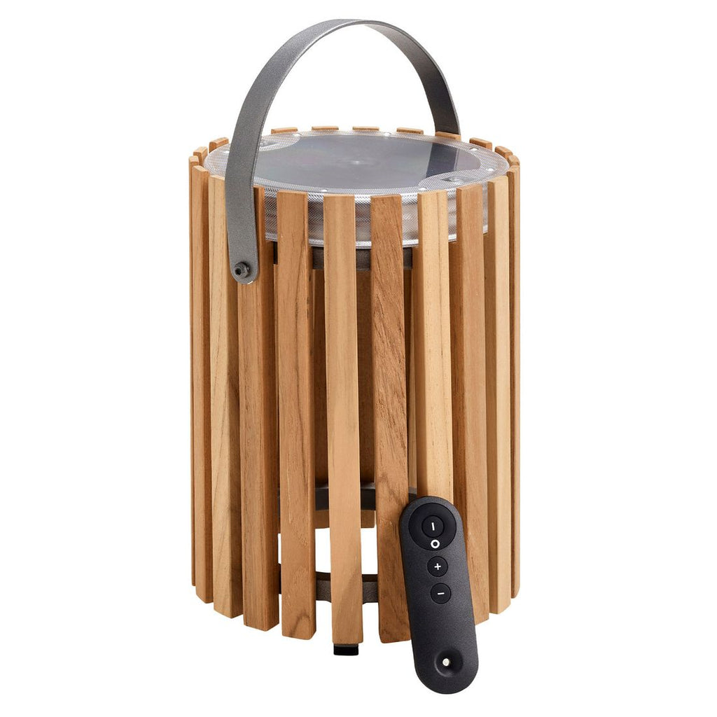 Solcellelampe Star liten aluminium/teak dimmbar forfra