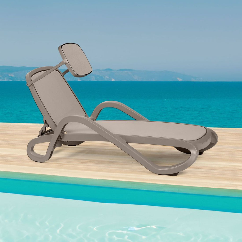 Solseng Alfa med soltak plast/textilen 194x71 cm taupe bakside
