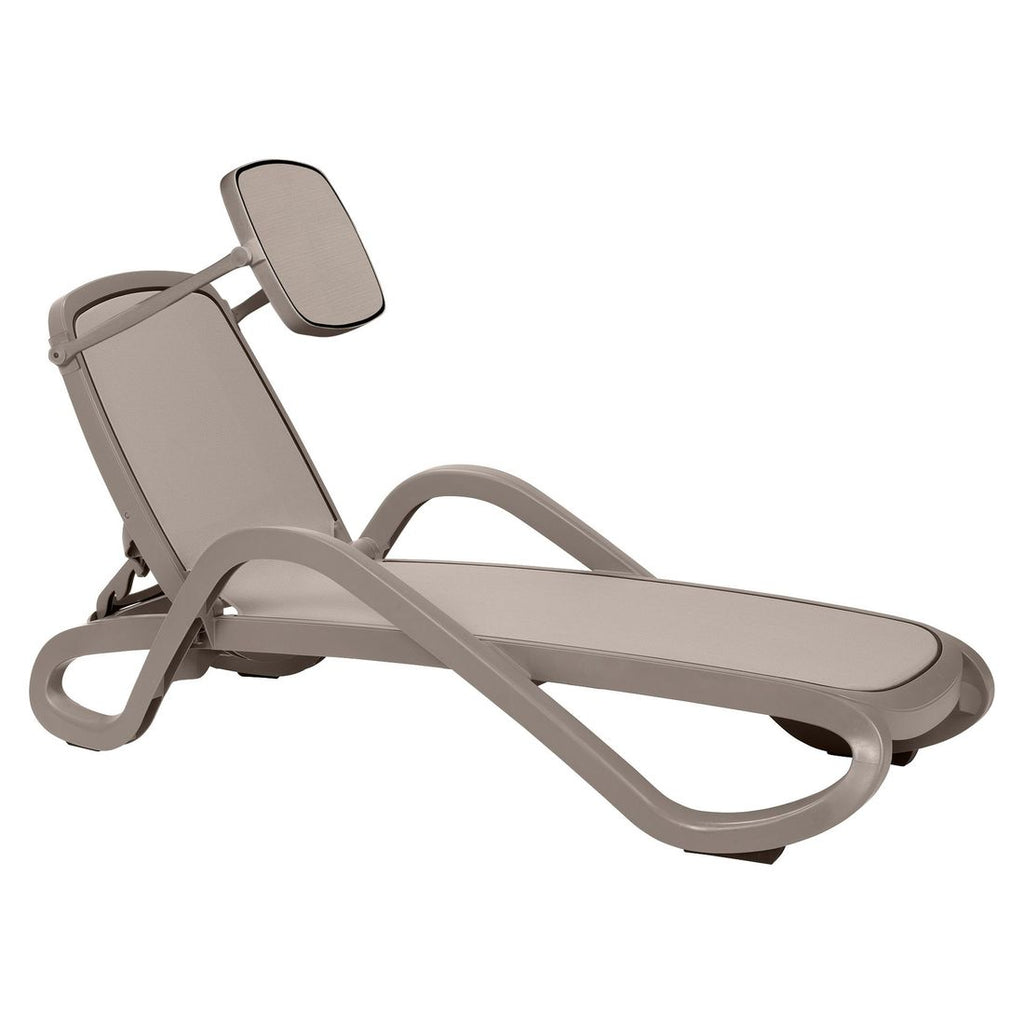 Solseng Alfa med soltak plast/textilen 194x71 cm taupe detalj av tekstilene stoff