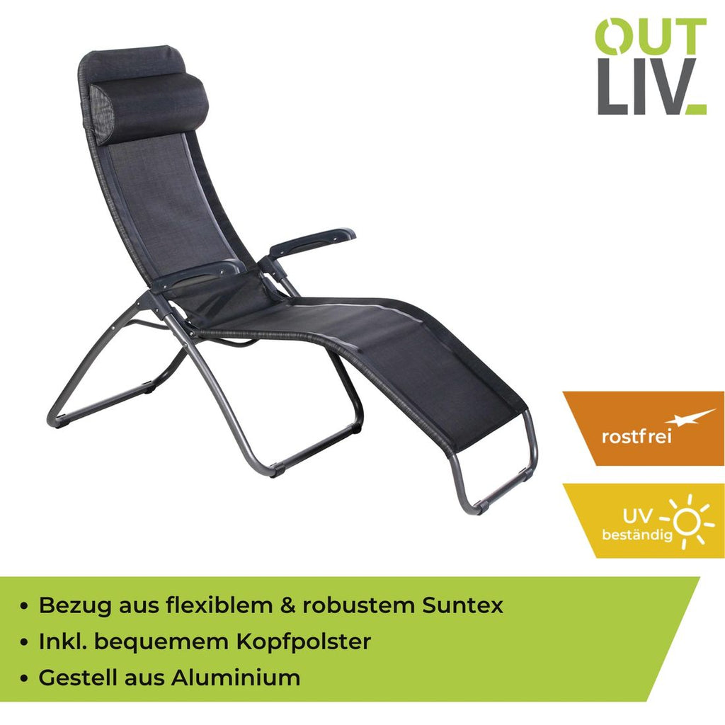 Solseng Brada aluminium/textilen sammenleggbar 185 cm relaxfunksjon