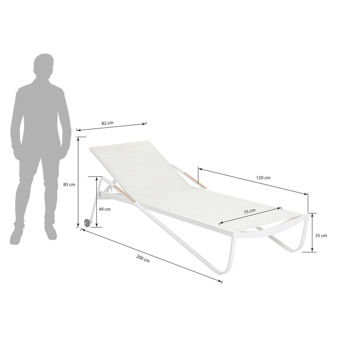 Solseng Diamond aluminium/textilen 200x82 cm montert på terrasse