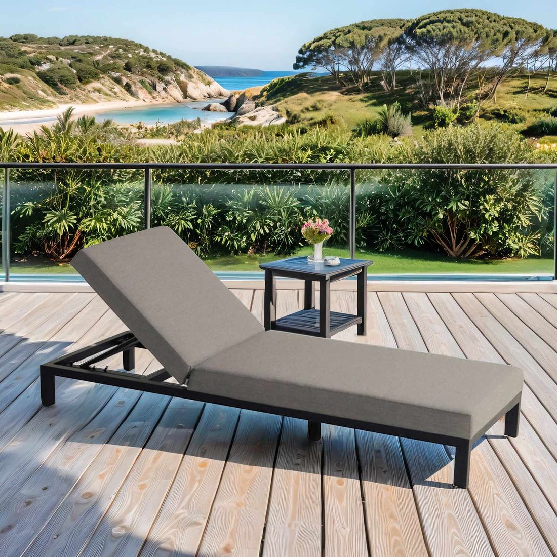 Solseng Eva aluminium/Sunbrella justerbar 195x70 cm forfra
