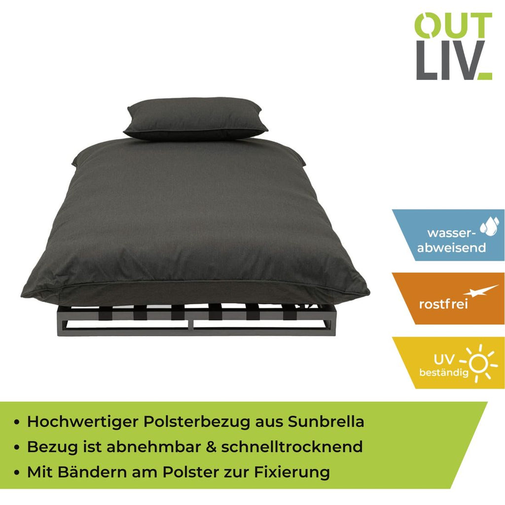 Solseng Heaven justerbar aluminium/Sunbrella sammen med uteromsdekor