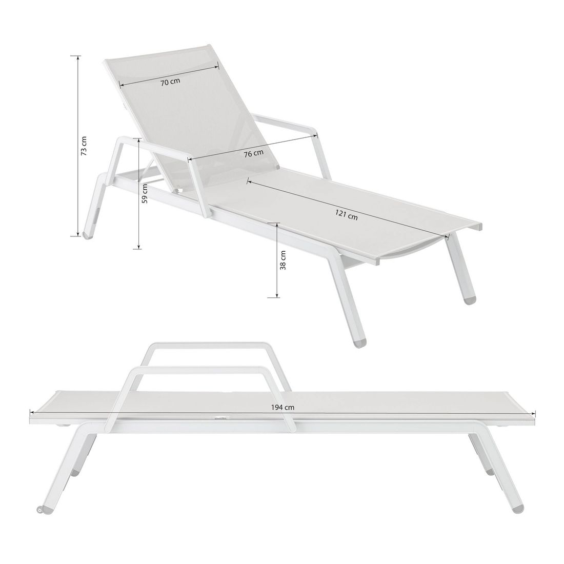 Solseng Latitude aluminium/textilen 194x76 cm detalj