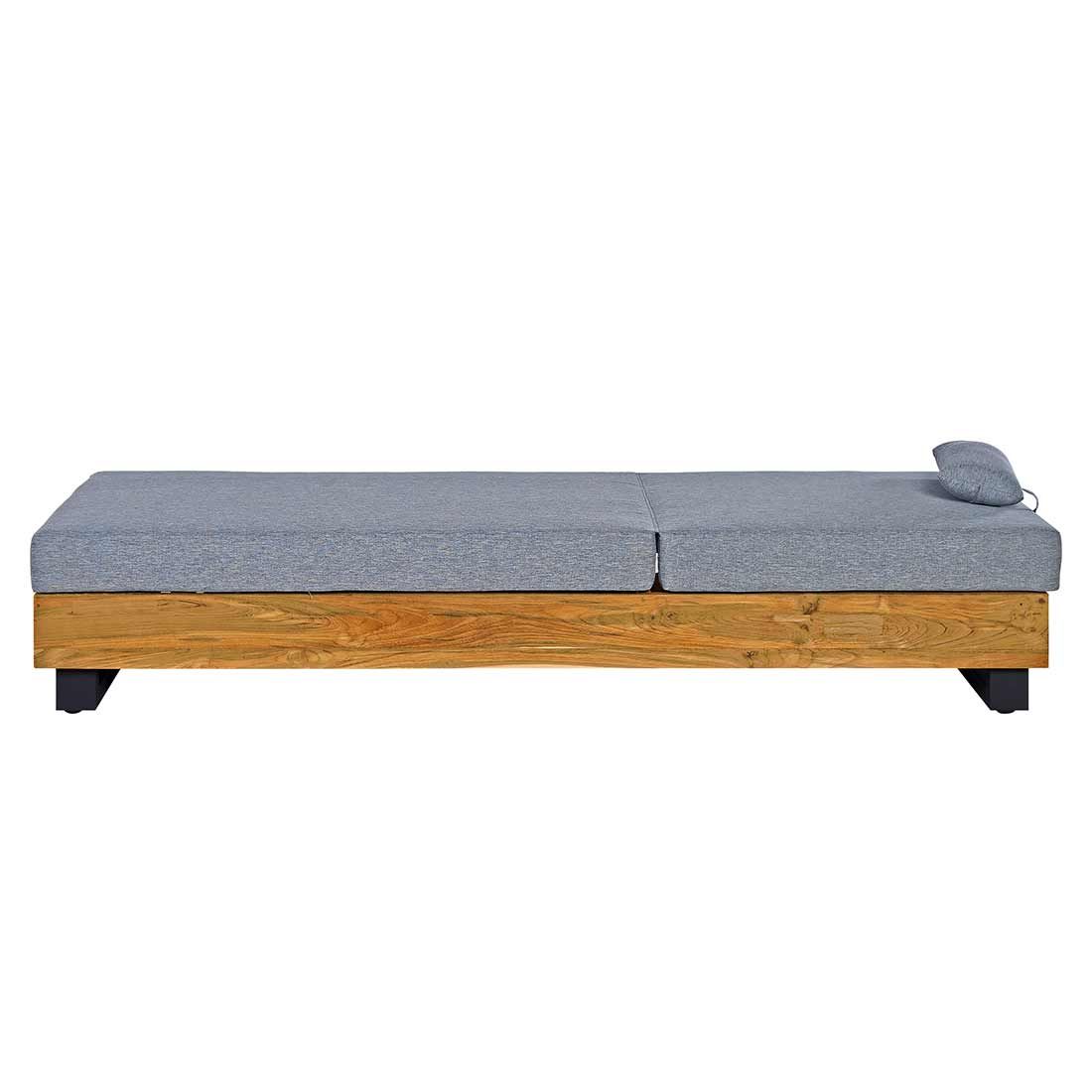 Nærbilde av stoff og teak i solseng Madrid resirkulert teak/olefin 65x200 cm