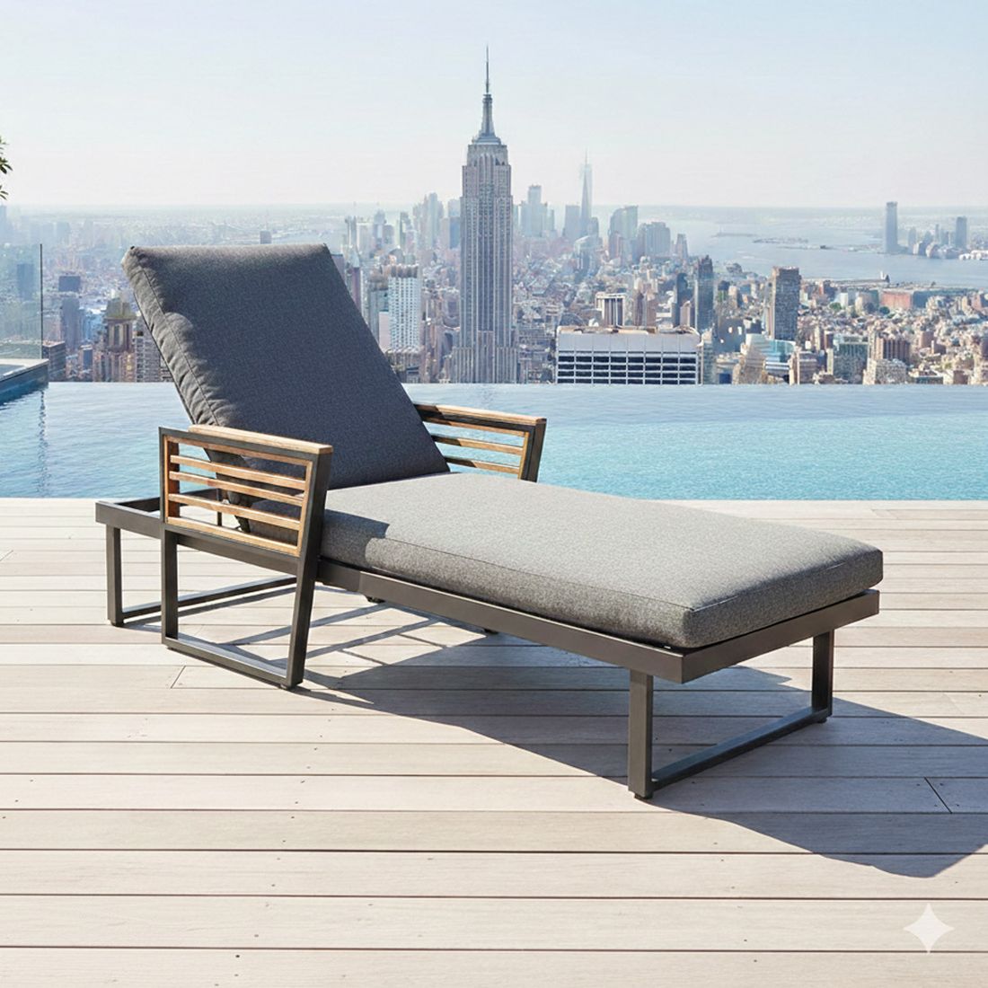 Solseng New York City regulerbar aluminium/akasie - OUTLIV forfra