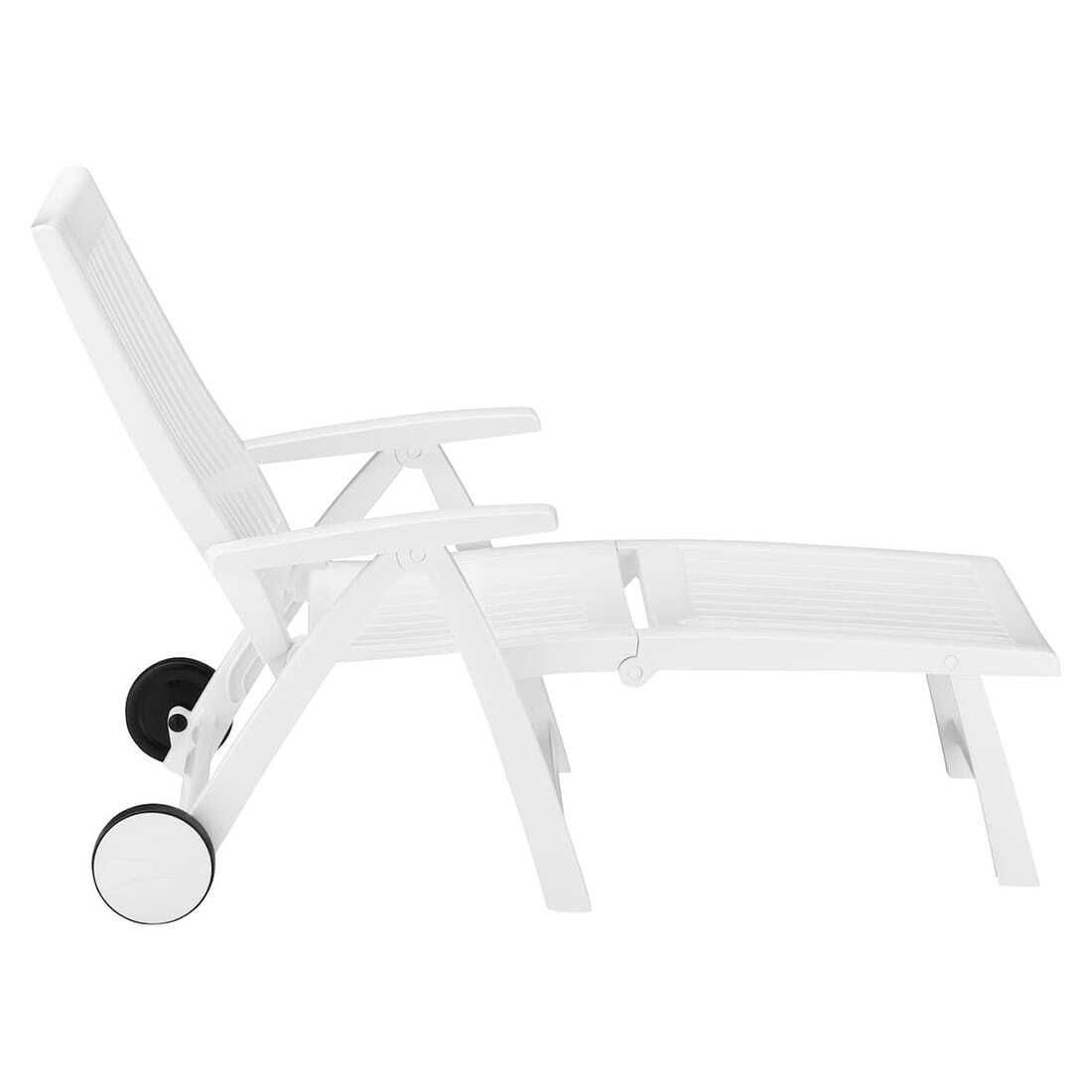 Solseng Roma med hjul plast hvit 185 cm montert på terrasse