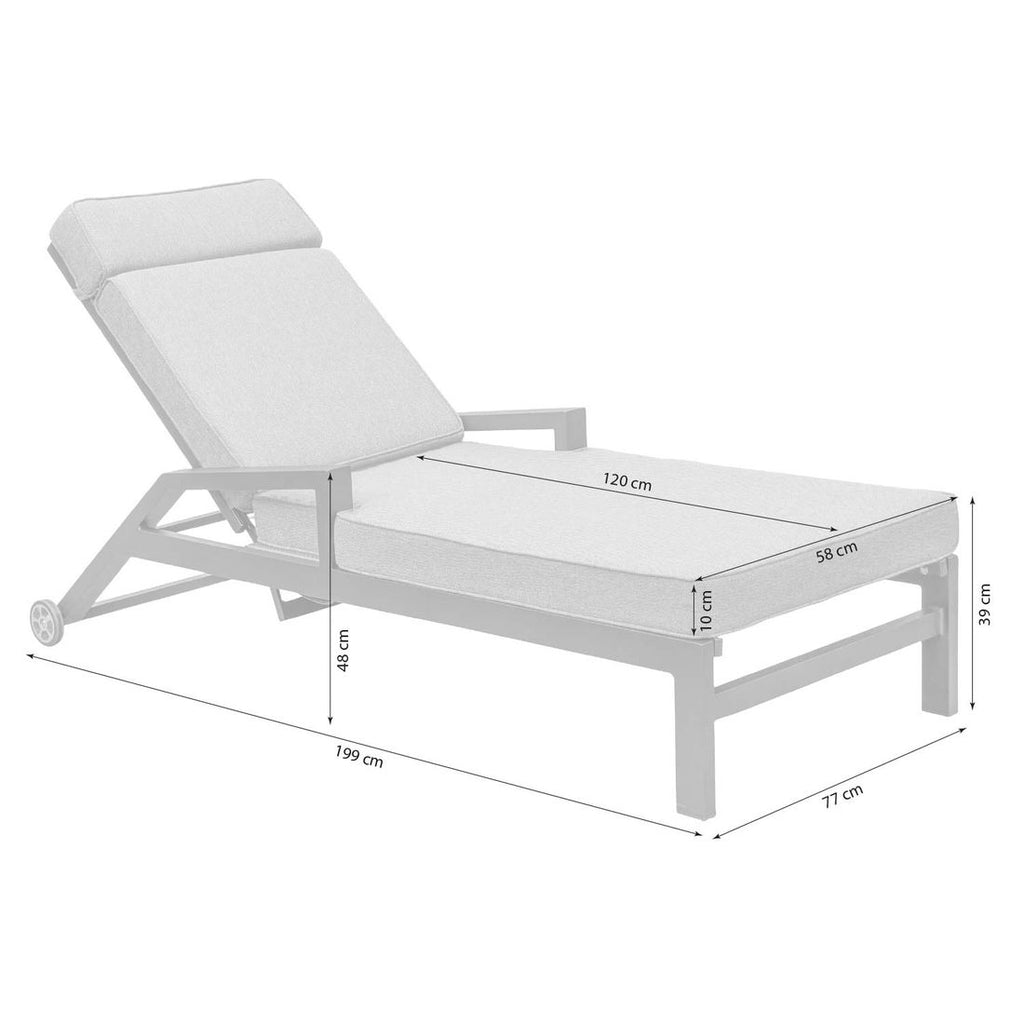 Detalj av tekstil og ramme på Solseng Sondrino aluminium justerbar
