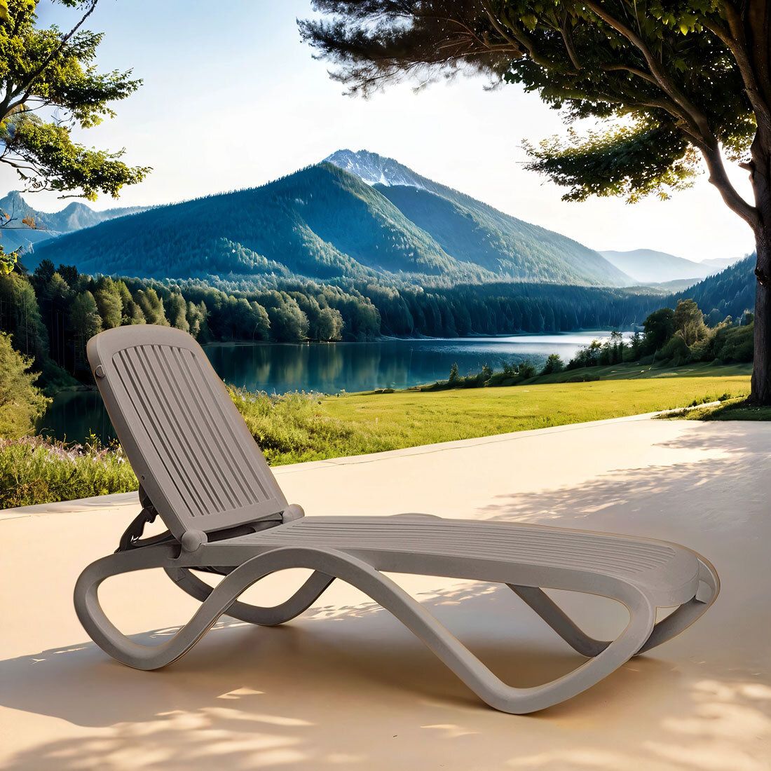 Bakside av solseng Tropico plast stabelbar 194,5 cm taupe