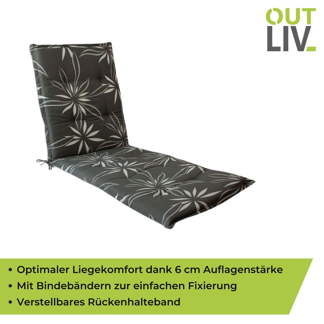 Oversikt av solsengpute Florence 190x60 cm blandingsstoff grå på terrasse