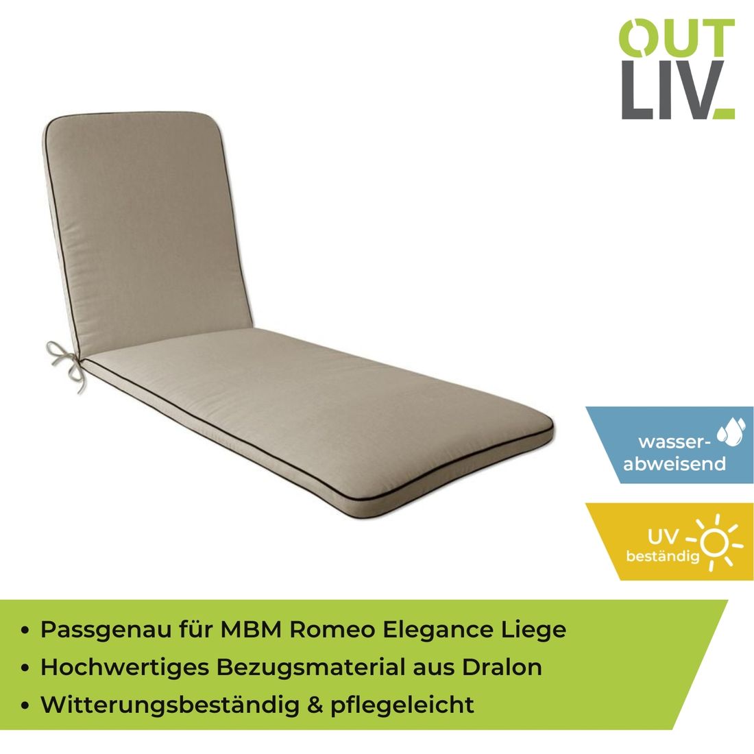 Solsengpute Romeo Elegance 190x60 cm Dralon natur bakside