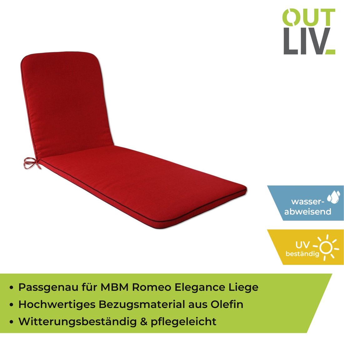 Solsengpute Romeo Elegance 190x60 cm olefin rød bakside