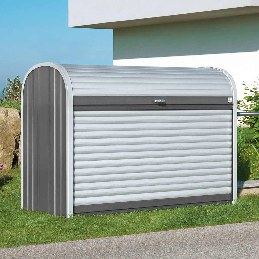 Montert Søppelkasseskjuler Storemax 163x78 cm mørkegrå aluminium i hage