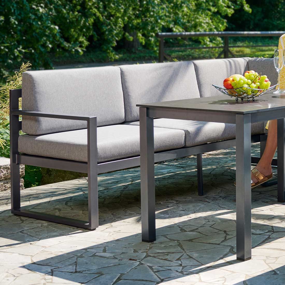 Spise-loungesett Adelaide aluminium 120x80 cm detalj av tekstilstoff