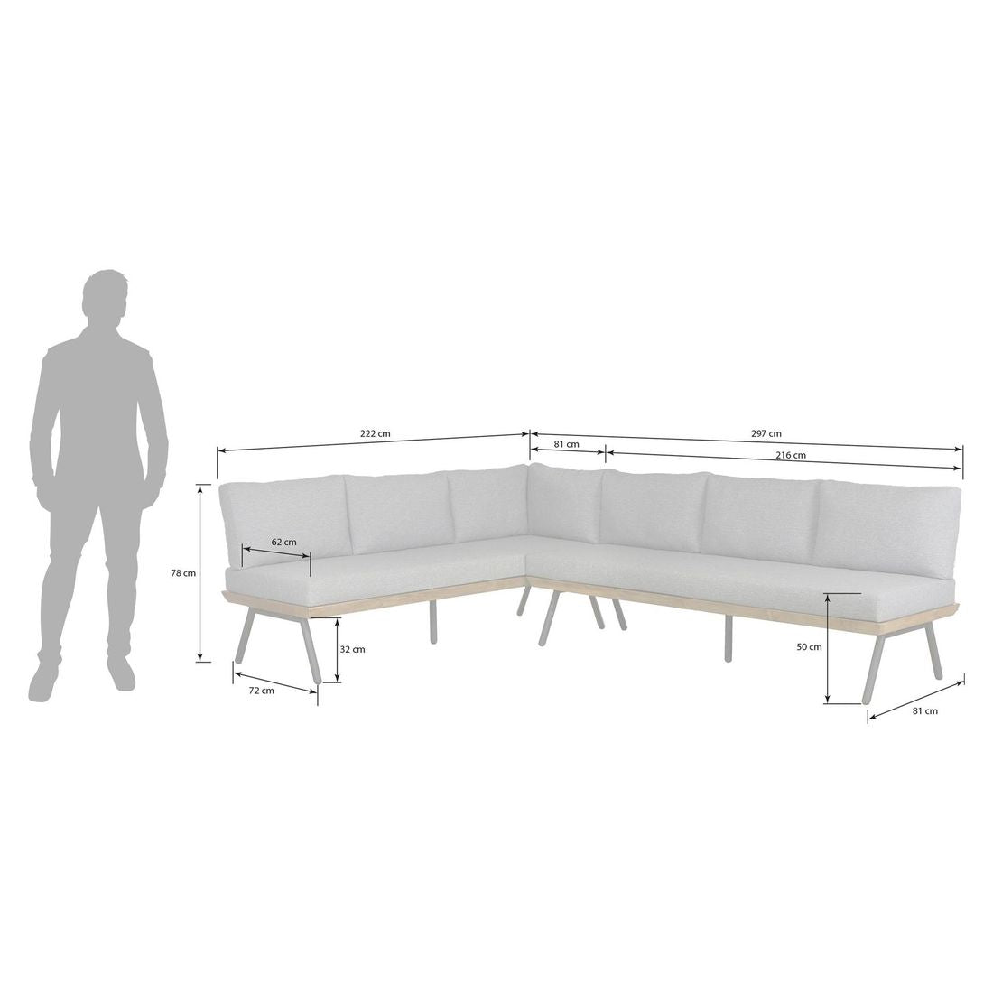Spise-loungesett Alkas teak/olefin 222x297 cm - OUTLIV nærbilde av stoff