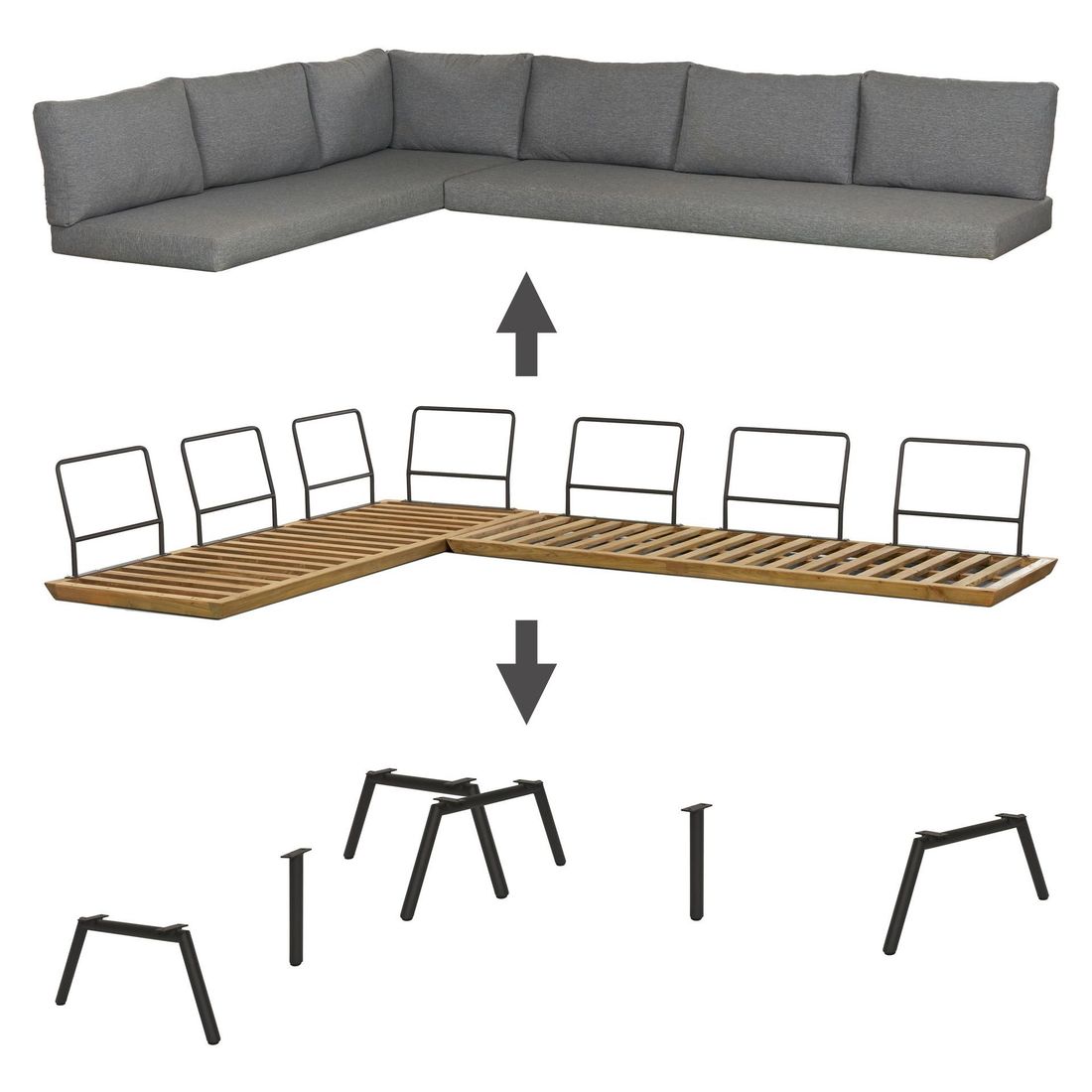 Spise-loungesett Alkas teak/olefin 222x297 cm - OUTLIV montert på terrasse