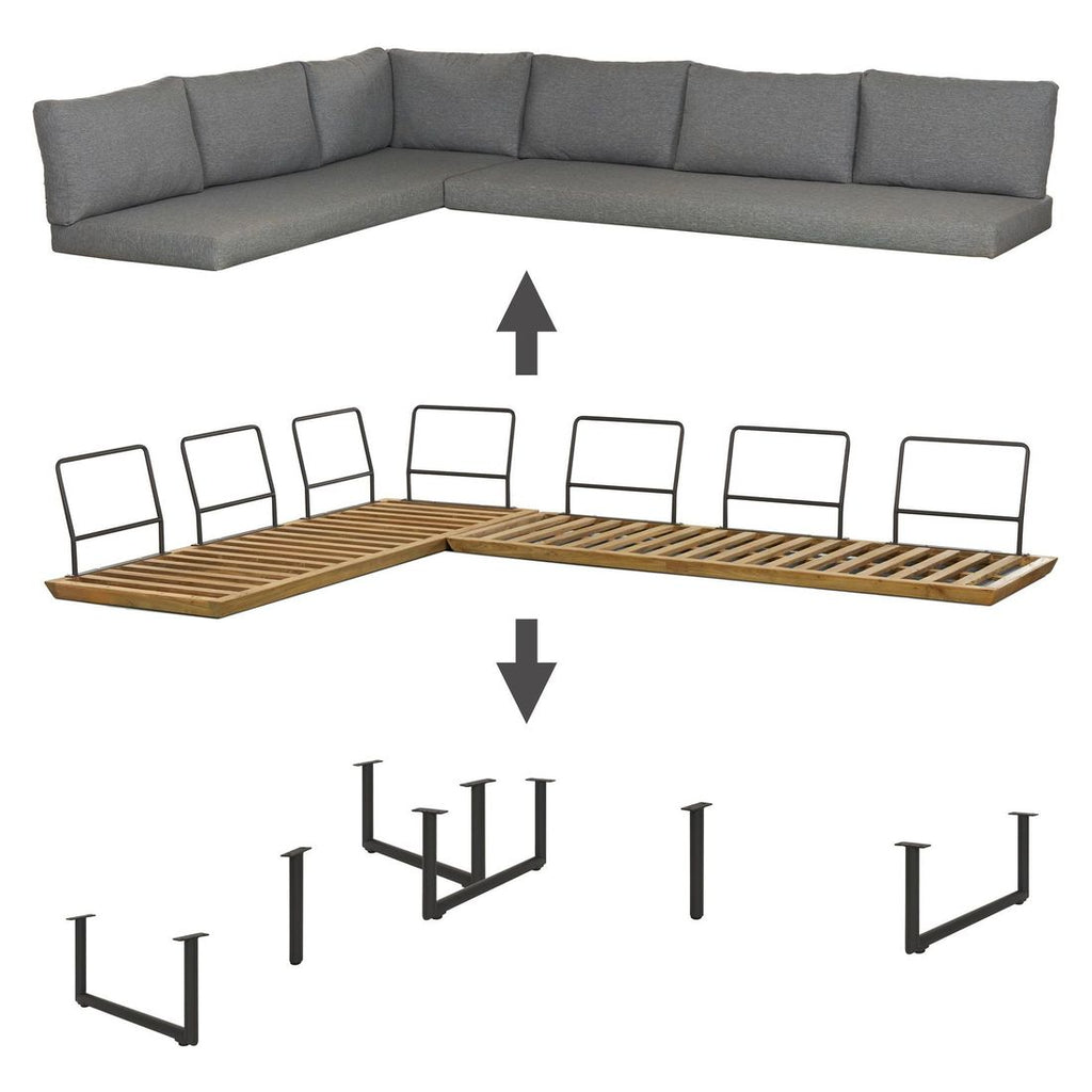 Nærbilde av teakbord på spise-loungesett Alkas teak/stål 200x100 cm - OUTLIV
