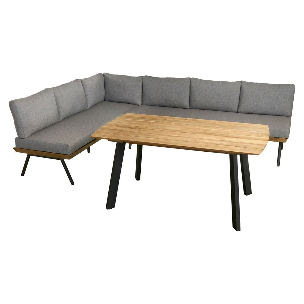 Nærbilde av stoff og stolbein på Spise-loungesett Alkas teak/stål 200x100 cm - OUTLIV
