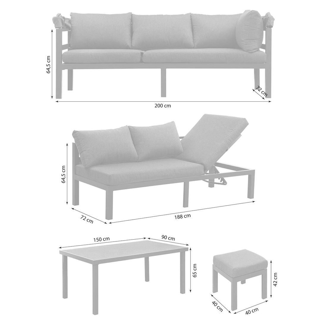 Spise-loungesett Anzio aluminium 200x260 cm - OUTLIV detalj av bordplate