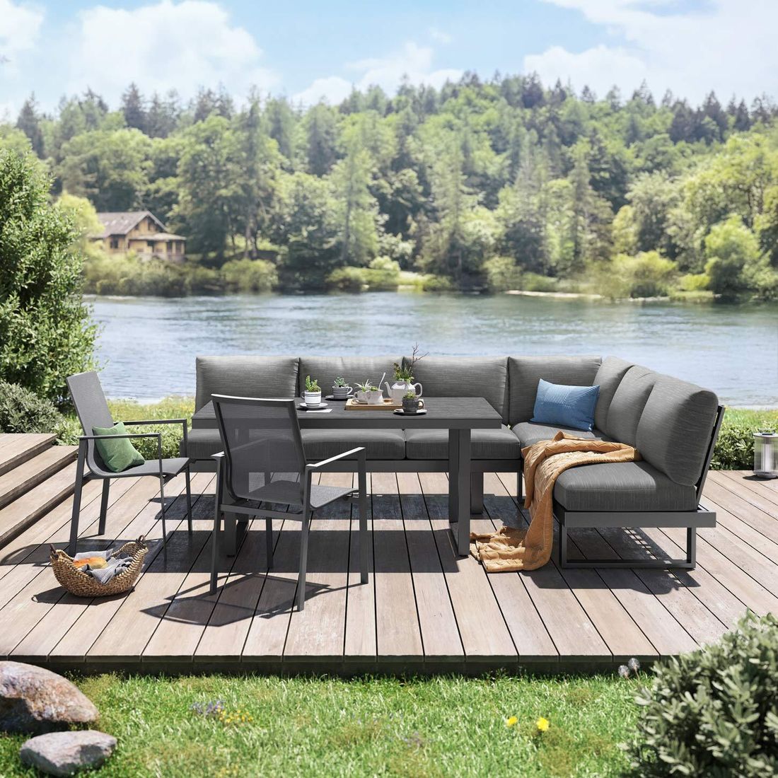 Spise-loungesett Atlanta aluminium/olefin/keramikk bakside