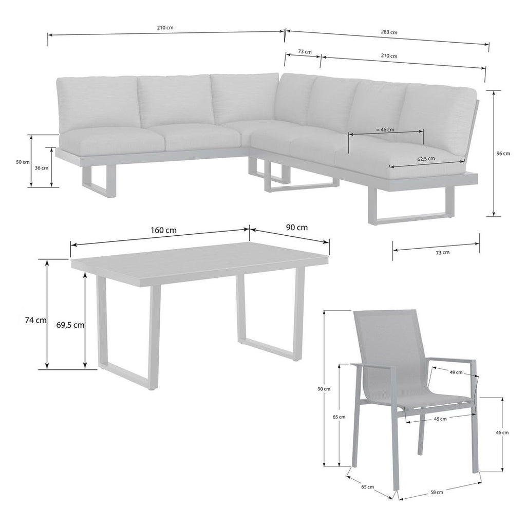 Montert spise-loungesett Atlanta aluminium/olefin/keramikk på terrasse