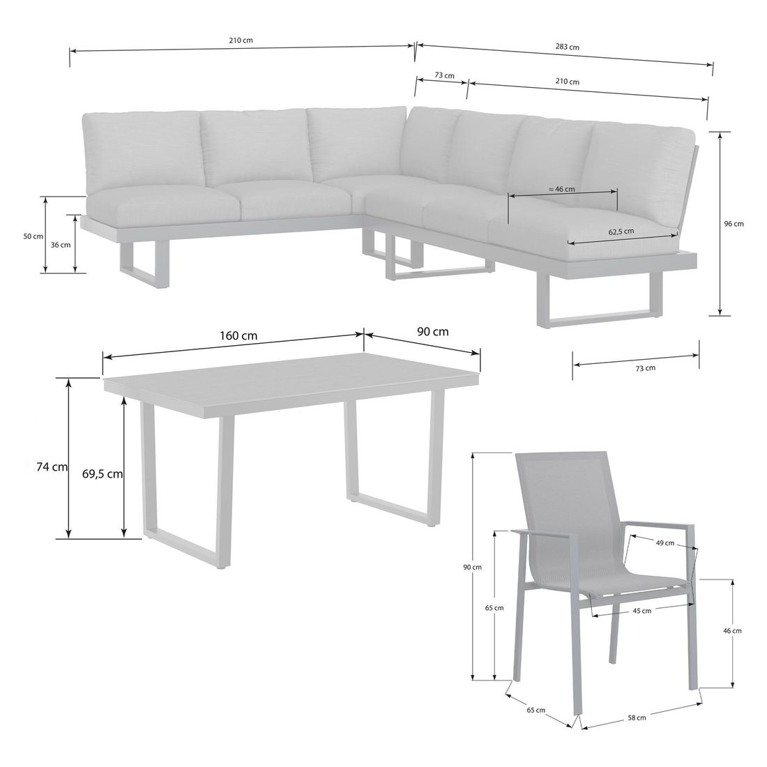 Montert spise-loungesett Atlanta aluminium/olefin/keramikk på terrasse
