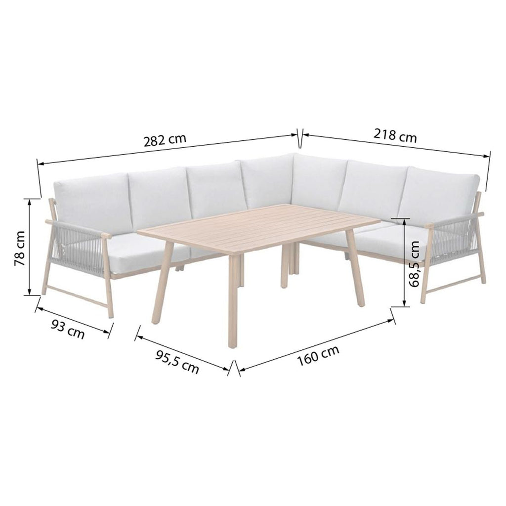 Spise-loungesett Bahama aluminium tau 160x96 cm detalj rope-flettverk