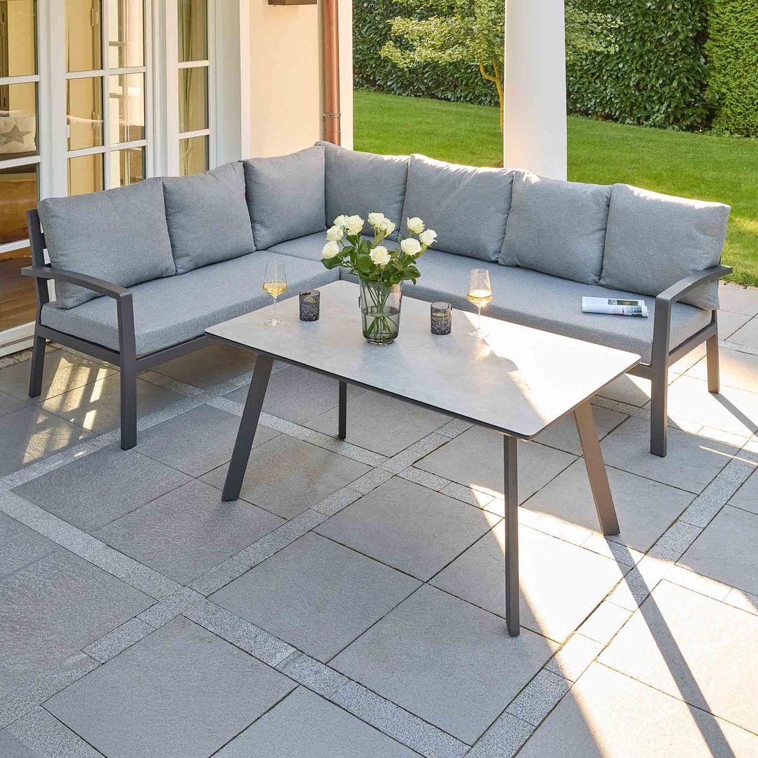 Spise-loungesett Bondino aluminium/keramikk 140x80 cm sett forfra