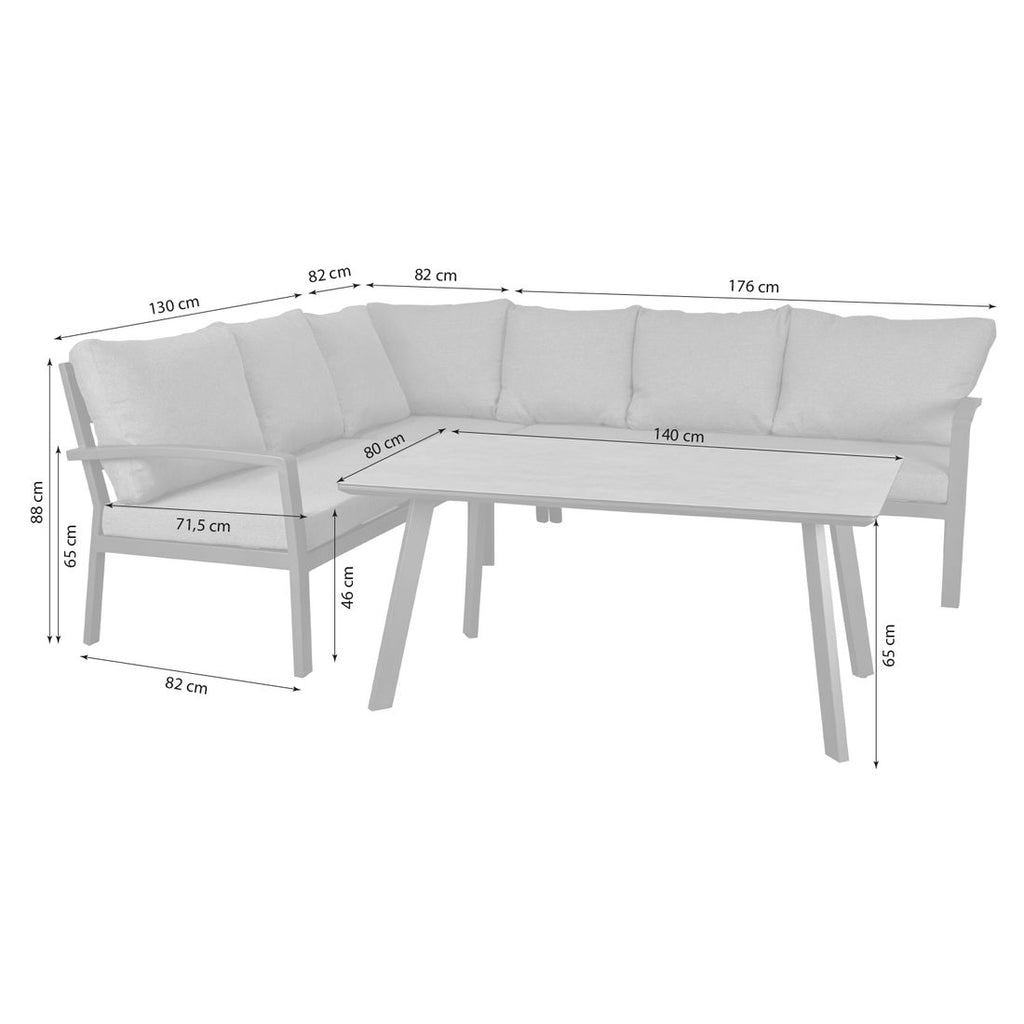 Spise-loungesett Bondino aluminium/keramikk 140x80 cm detalj av bordplate