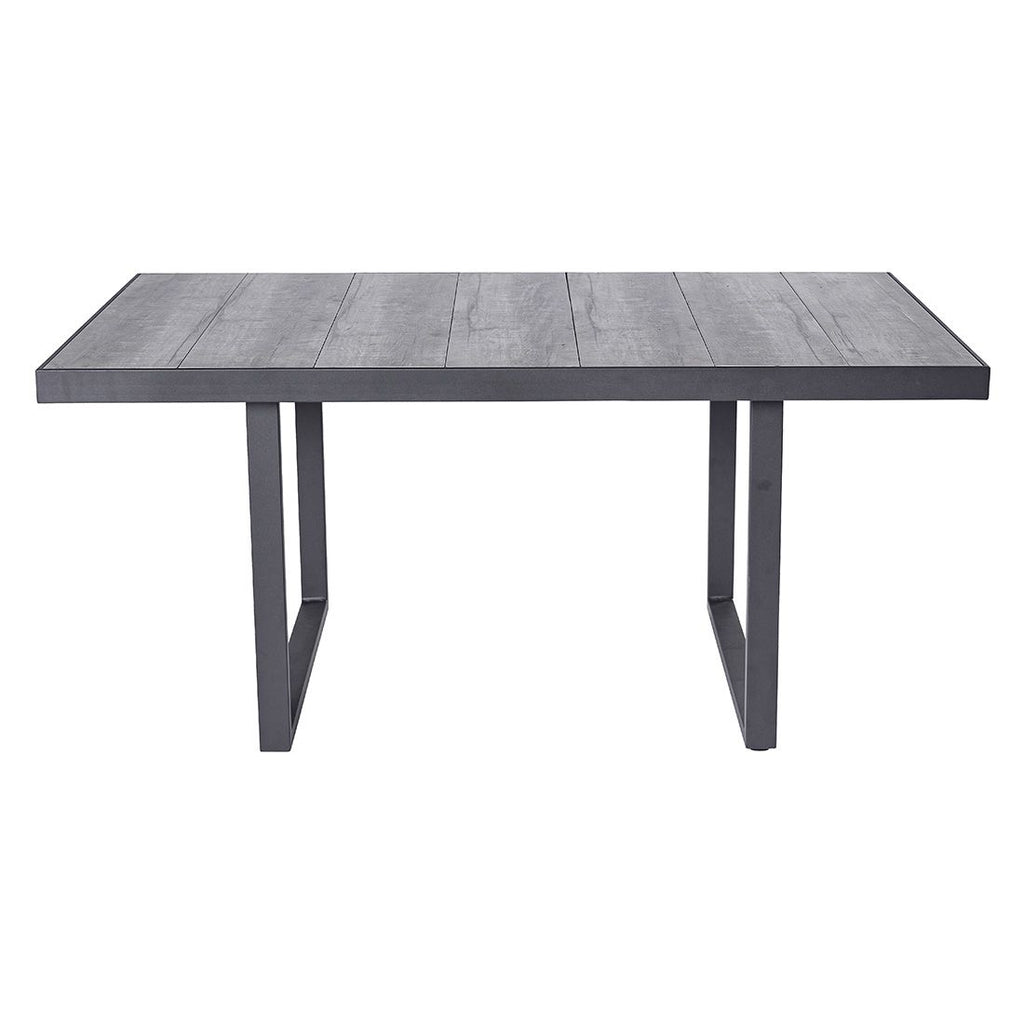 Nærbilde av bordplate i keramikk på spise-loungesett Bondino aluminium 140x85 cm