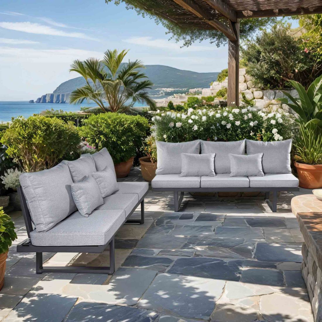 Spise-loungesett Bondino justerbar aluminium - LC Garden forfra