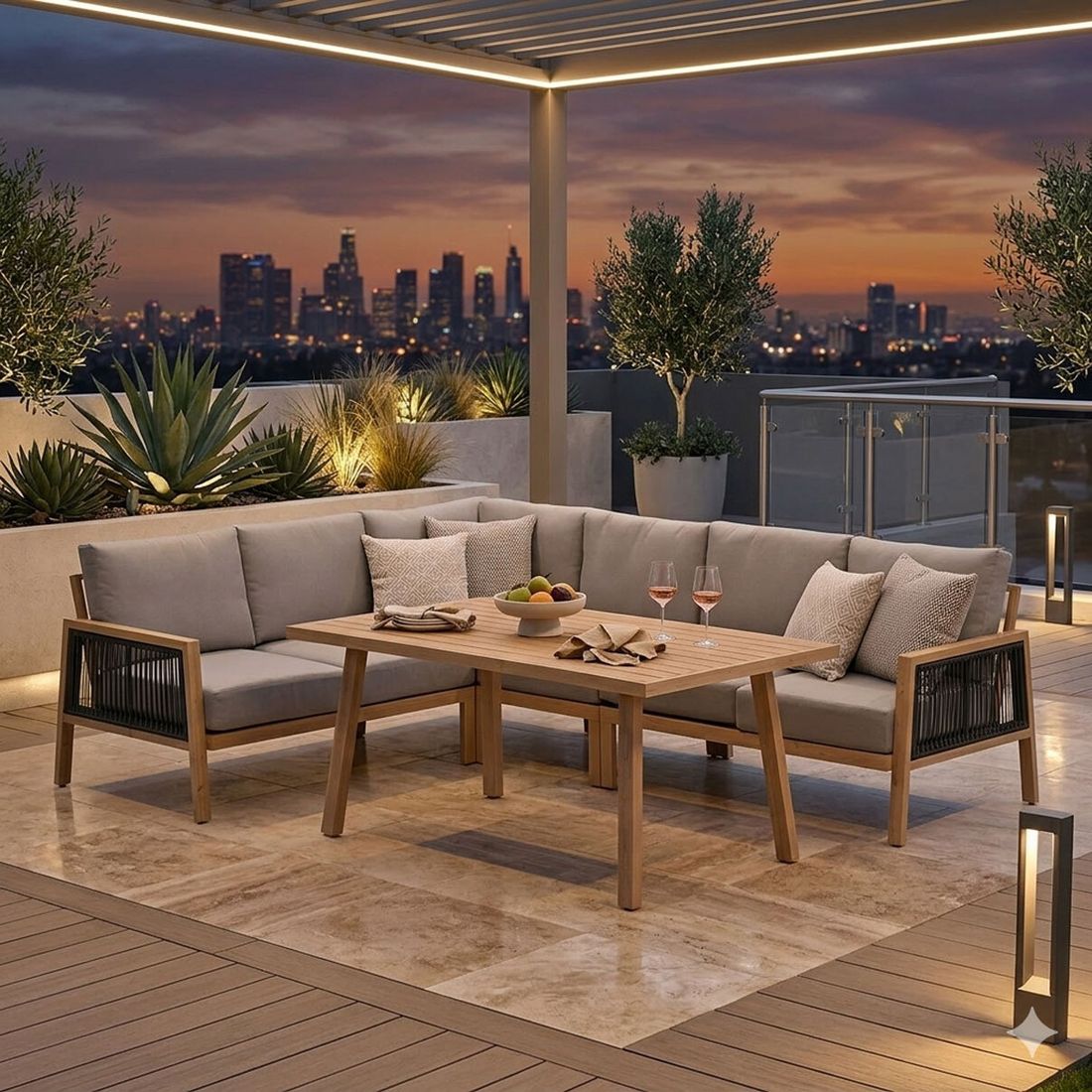 Spise-loungesett Decala aluminium/tau 150x87 cm forfra