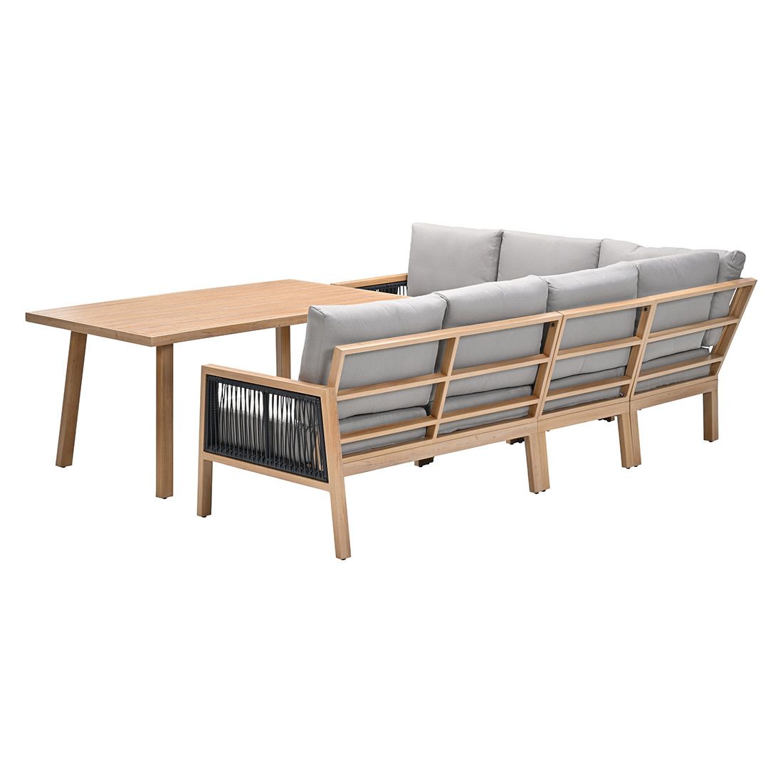 Montert spise-loungesett Decala aluminium/tau 150x87 cm på terrasse