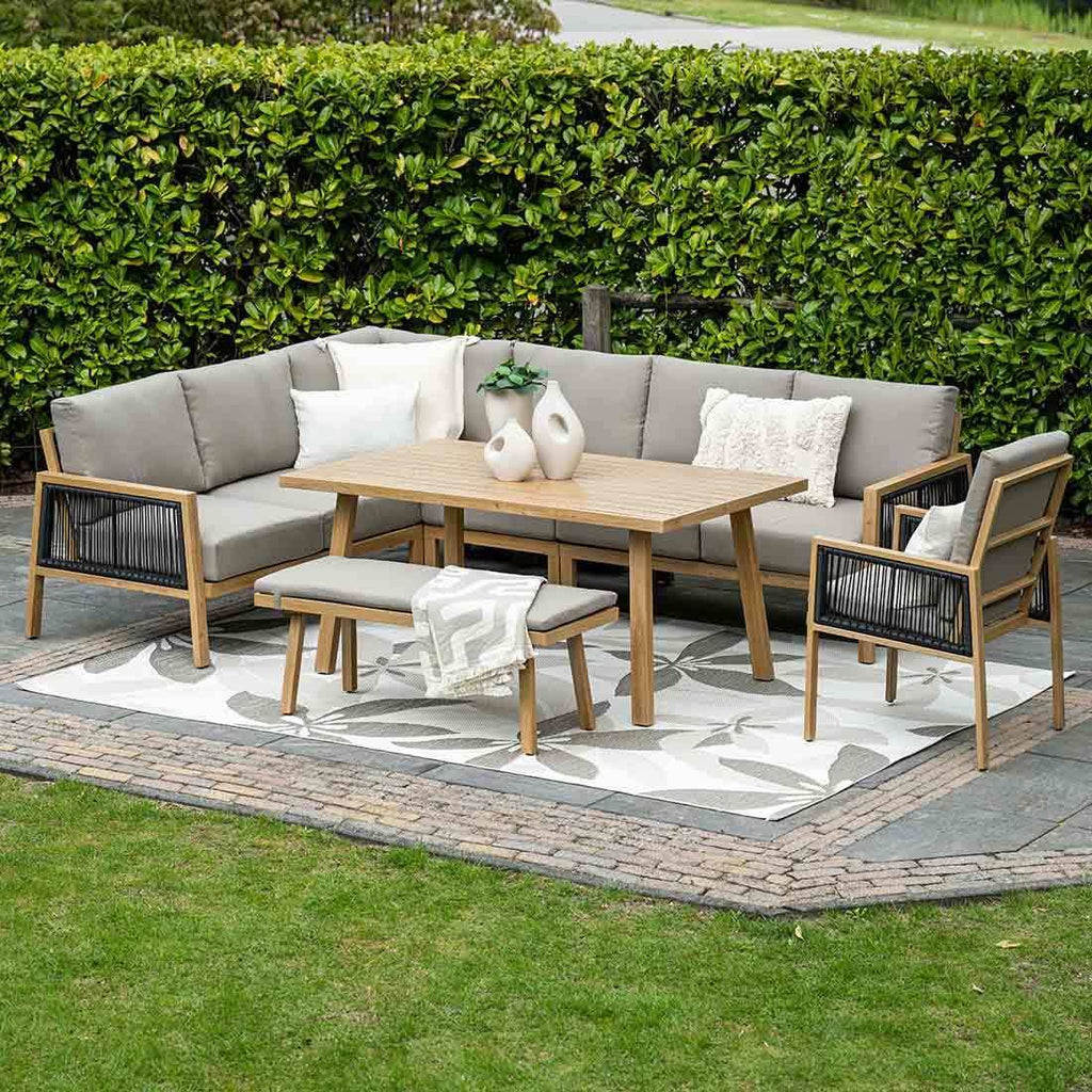 Spise-loungesett Decala aluminium/tau 150x87 cm sett fra siden