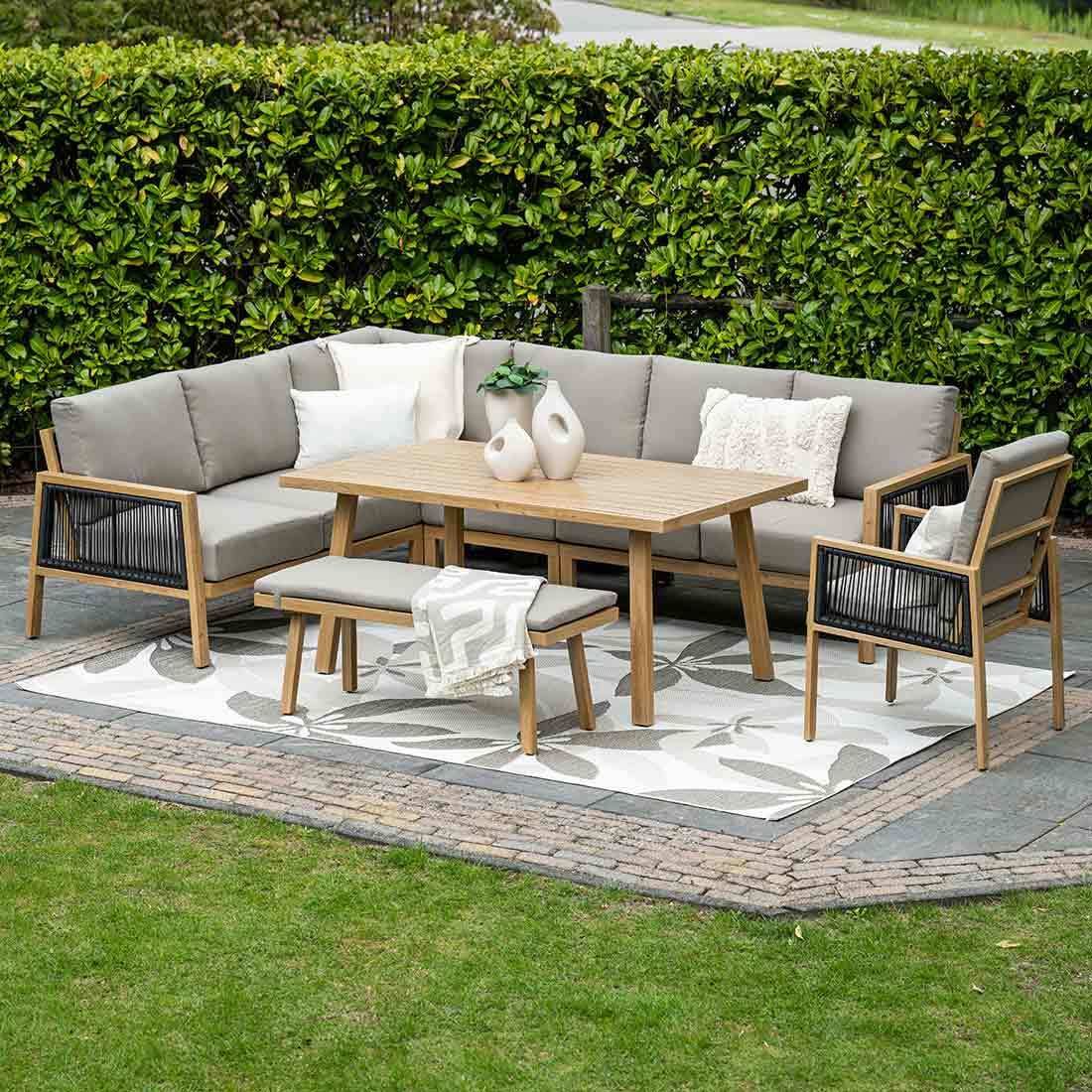 Spise-loungesett Decala aluminium/tau 150x87 cm sett fra siden