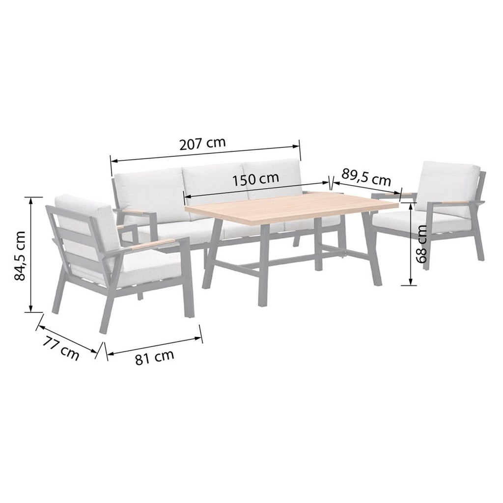 Spise-loungesett Elati aluminium 150x90 cm - Garden Impressions detalj av aluminiumramme