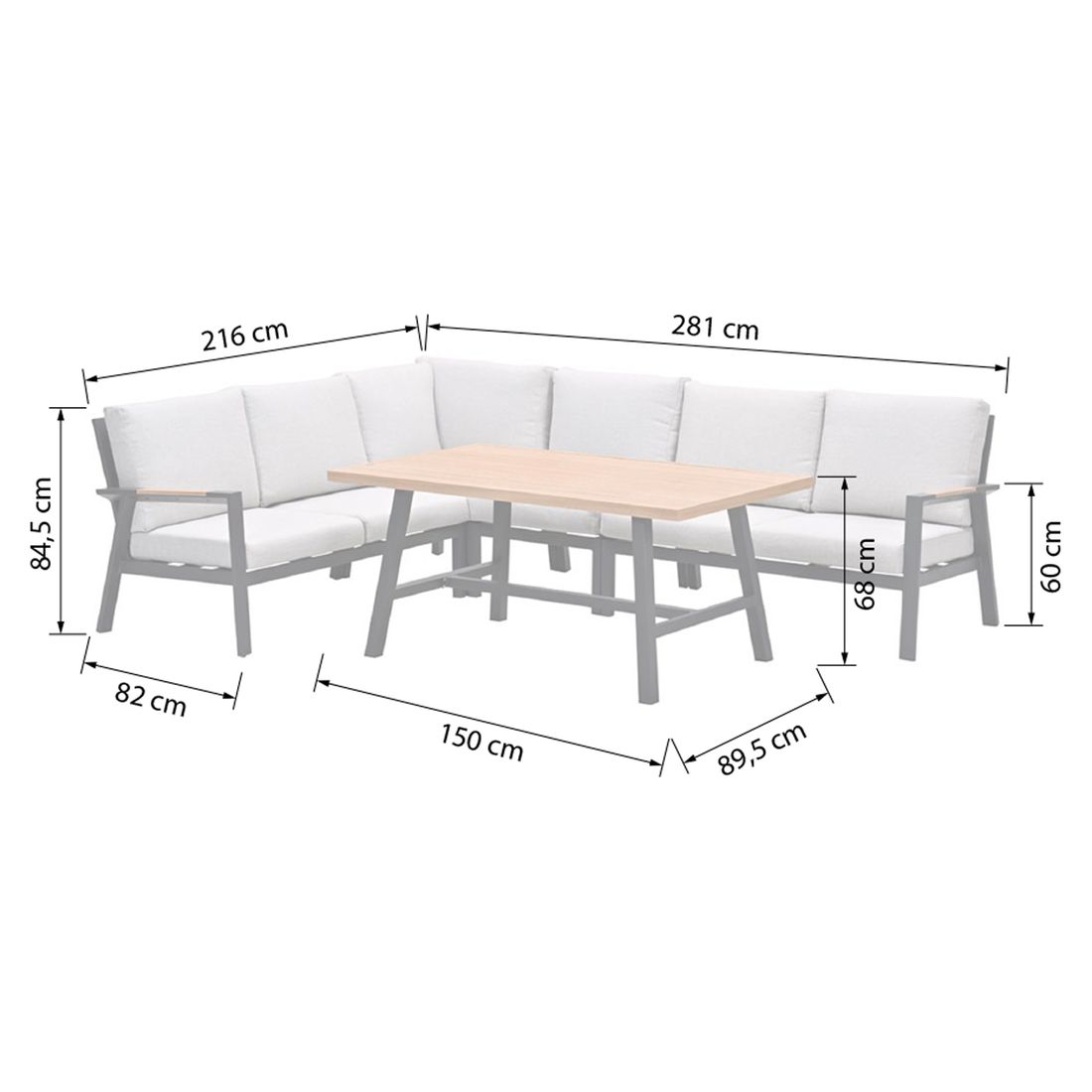 Detalj av stoff og ramme på Spise-loungesett Elati aluminium 150x89,5 cm - Garden Impressions