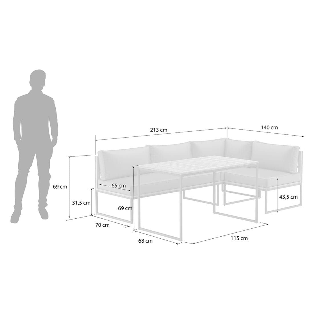 Spise-loungesett Floris stål/akasie 115x68 cm brukt utendørs