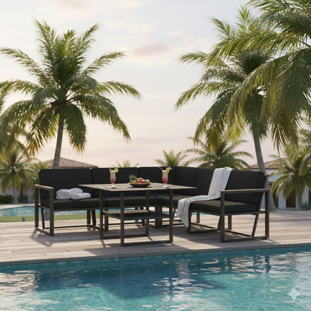 Spise-loungesett Havanna aluminium/utestoff - Sieger bakside