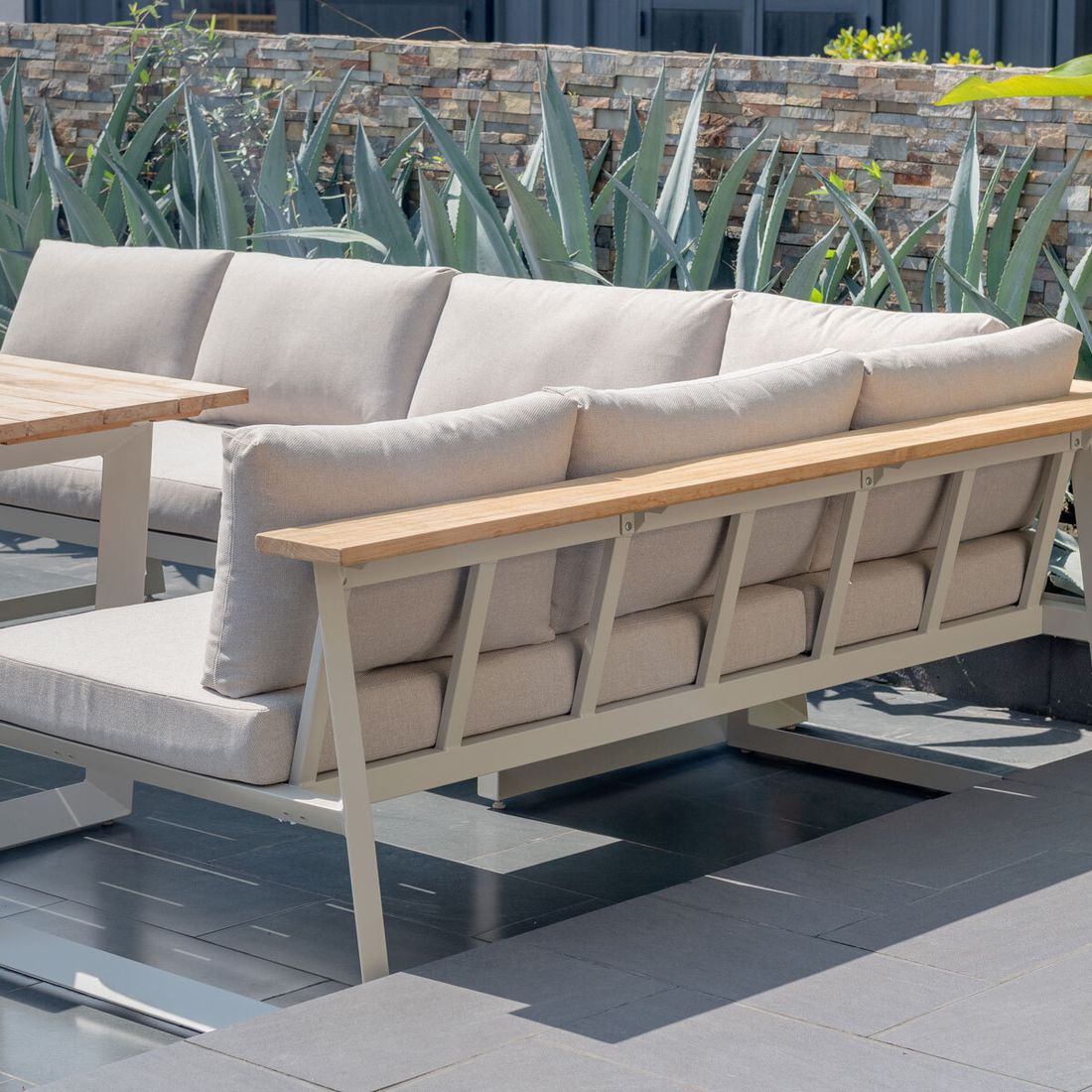 Spise-loungesett Jimmy aluminium/teak 216x99 cm - LifestyleGarden