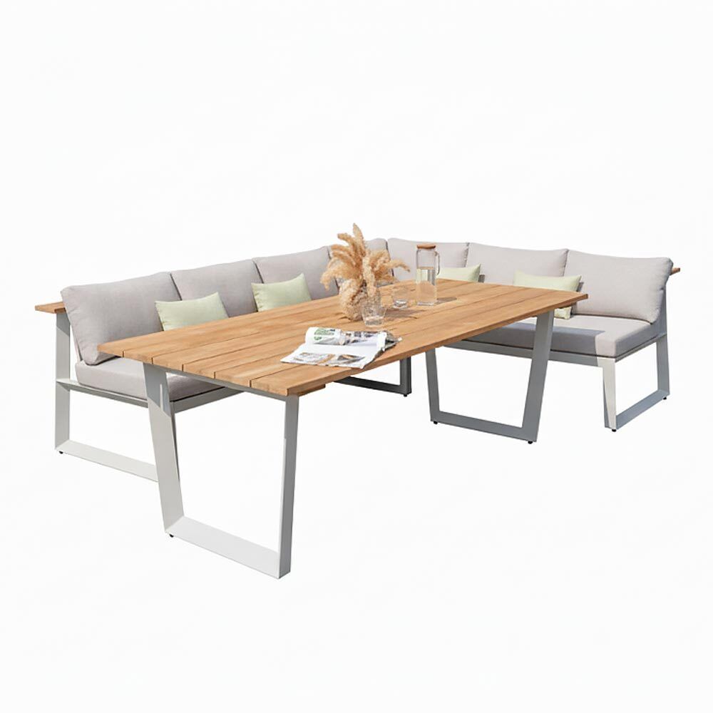 Spise-loungesett Jimmy aluminium/teak 216x99 cm bakside