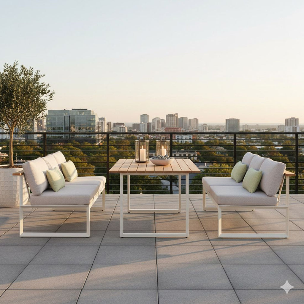 Spise-loungesett Jimmy aluminium/teak 216x99 cm forfra