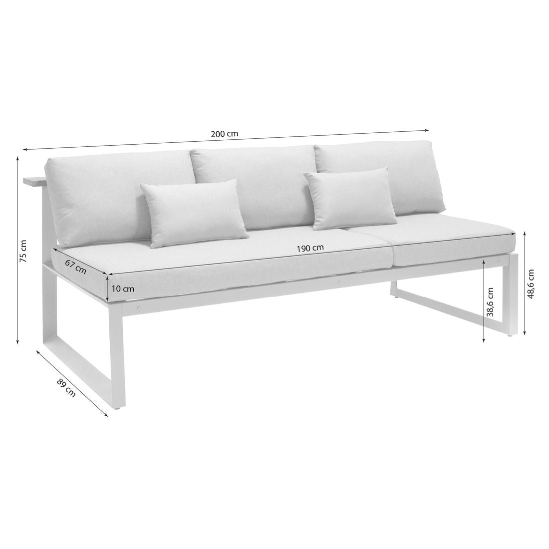 Detalj av teakbord på Spise-loungesett Jimmy aluminium/teak 216x99 cm