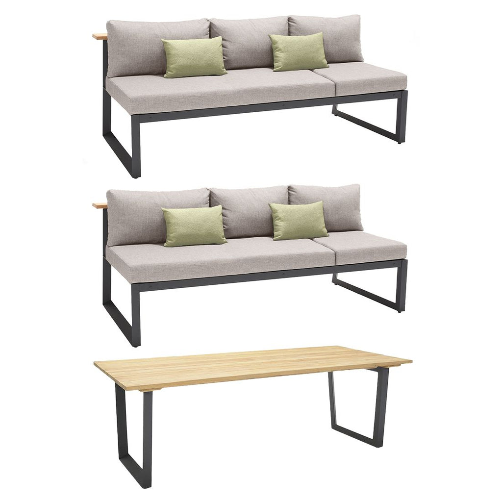 Spise-loungesett Jimmy aluminium/teak 216x98,5 cm bakside