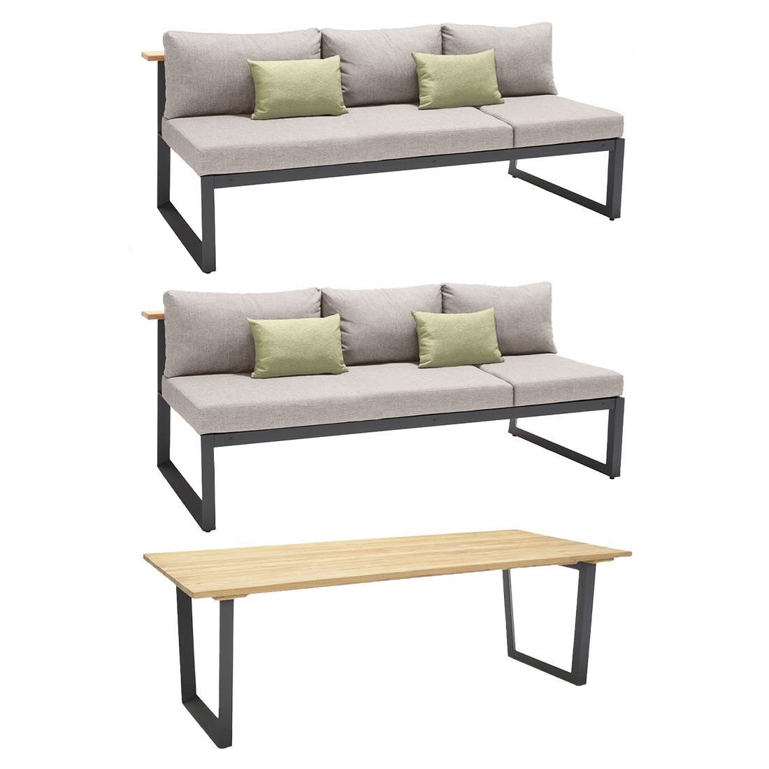Spise-loungesett Jimmy aluminium/teak 216x98,5 cm bakside