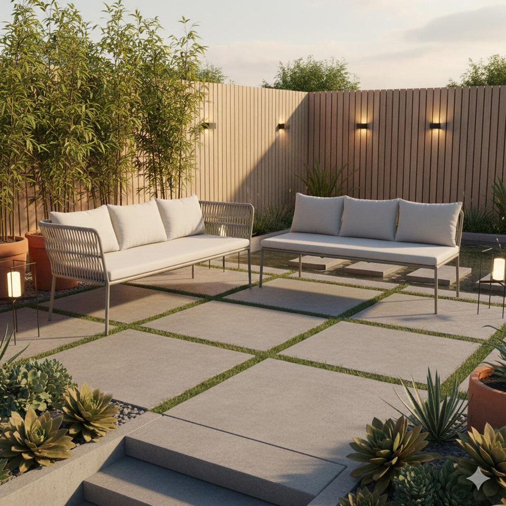 Spise-loungesett Marla aluminium/tau 198x253 cm forfra