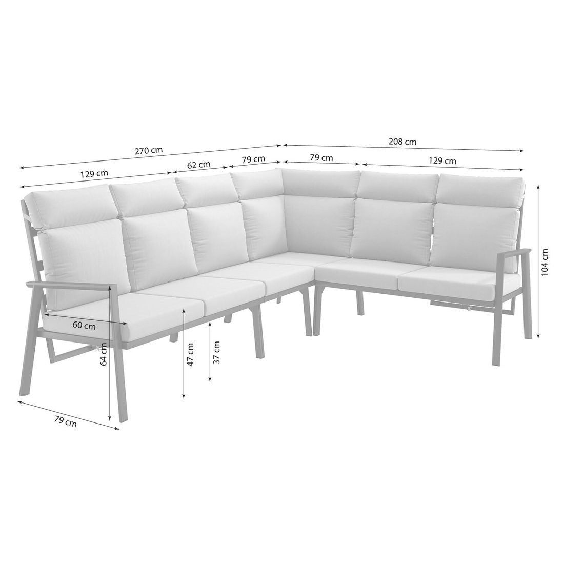 Spise-loungesett Milano aluminium 270x208 cm - OUTLIV bakside